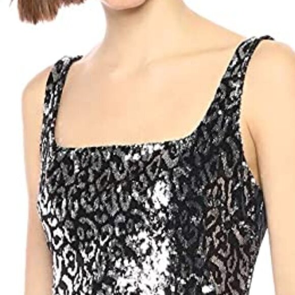 NWT Black Halo Lilo Sequin Sheath Dress Eclipse Black Silver Zodiac Sleeveless 8 - Picture 3 of 16